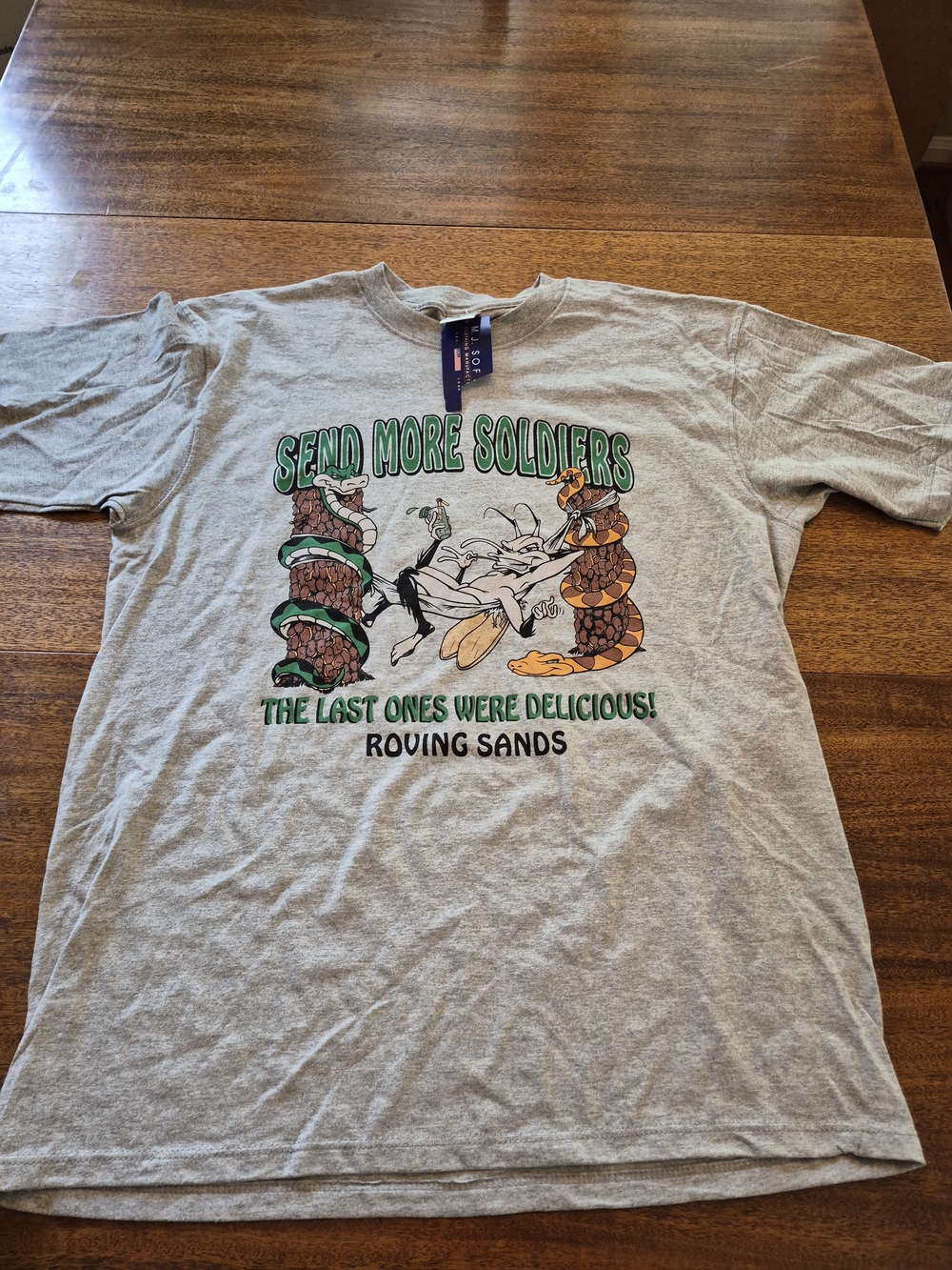 NWT M.J Soffe 'Send More Soldiers' Gray Graphic Tee Size Large